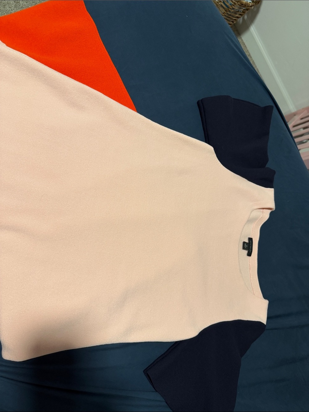Ann Taylor Pink Short-Sleeve Colorblock Top with Navy Sleeves